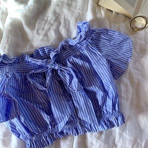 Zara Striped Off-the-Shoulder Crop Top